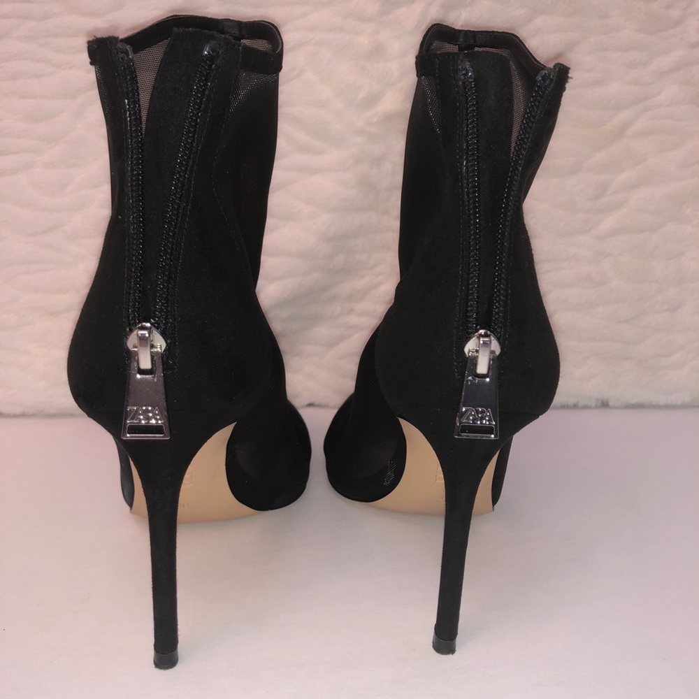 Zara Black Mesh Pointed Toe High Heel Ankle Boots. - Picture 10 of 14